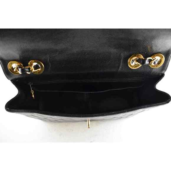 Chanel Vintage Black Caviar Gold 24K Jumbo Flap CC Logo Shoulder Crossbody Bag - Picture 11 of 12